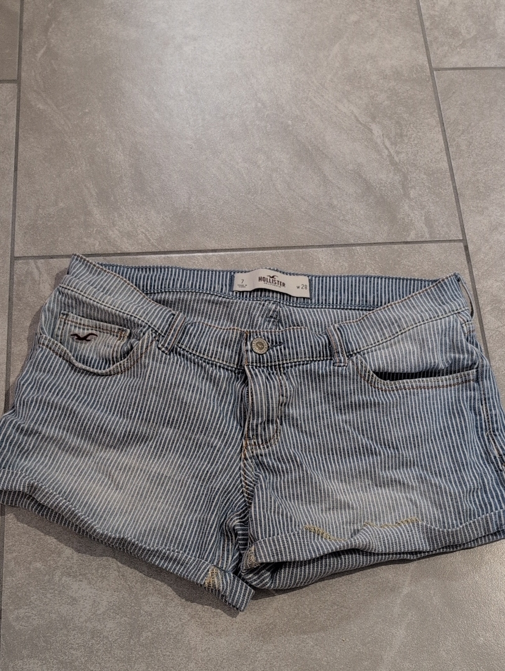 Hollister Light Blue and White Pinstriped Denim Shorts